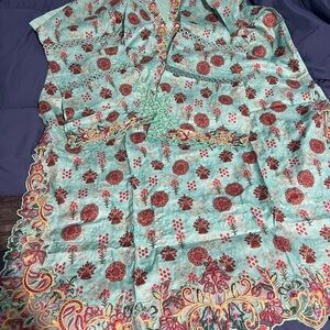 Aurelia Floral Long Sleeve Dress in Teal and Red